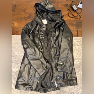 Avec Les Filles Black Faux Leather Hooded Jacket
